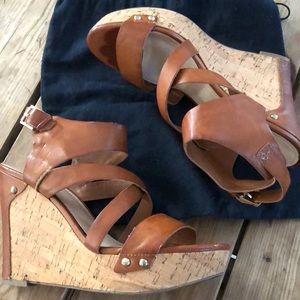 Guess leather cork wedge platform sandals